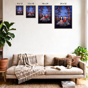 10 Reasons It’s Always Been You personalized couple portrait word search framed canvas of two front-facing people sitting together under string lights by the water, with 10 custom words circled in the grid — LOVECOUPLET