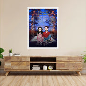 10 Reasons It’s Always Been You personalized couple portrait word search framed canvas of two front-facing people sitting together under string lights by the water, with 10 custom words circled in the grid — LOVECOUPLET