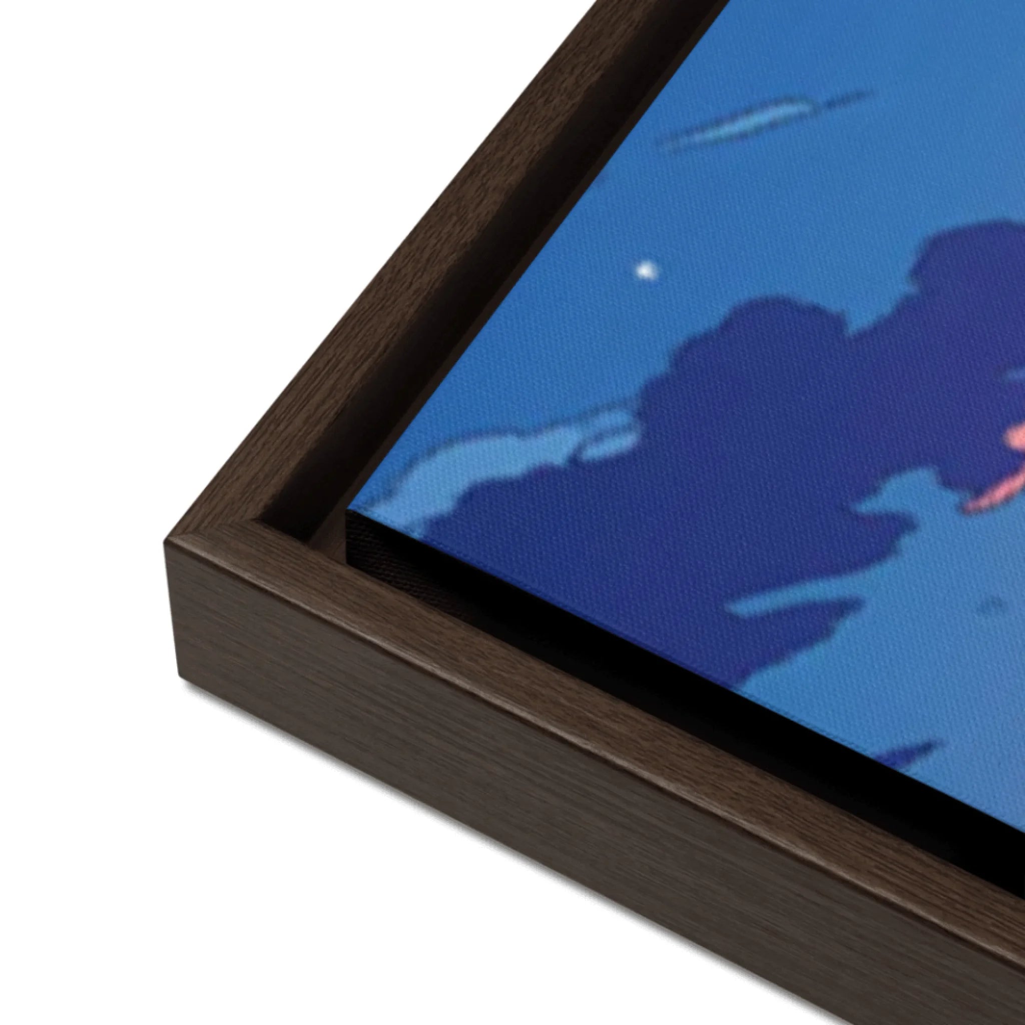 Personalized couple framed canvas of a couple at the shoreline, with a custom city map set into the sky behind the clouds, GPS coordinates, city name, and handwritten names at the bottom — LOVECOUPLET