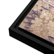 Personalized couple framed canvas of a couple at the shoreline, with a custom city map set into the sky behind the clouds, GPS coordinates, city name, and handwritten names at the bottom — LOVECOUPLET