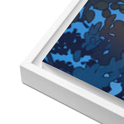 Personalized couple framed canvas of a couple at the shoreline, with a custom city map set into the sky behind the clouds, GPS coordinates, city name, and handwritten names at the bottom — LOVECOUPLET
