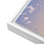 Personalized couple framed canvas of a couple at the shoreline, with a custom city map set into the sky behind the clouds, GPS coordinates, city name, and handwritten names at the bottom — LOVECOUPLET