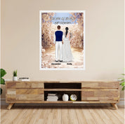 Always and Forever personalized wedding couple framed canvas of two people standing together in a romantic floral garden scene, with a custom quote above them and their names displayed at the bottom — LOVECOUPLET