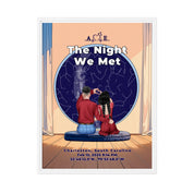 Personalized couple star map framed canvas of two people sitting together by a window under the night sky, with a custom star map based on their location, date and time, plus optional location name, date and GPS coordinates — LOVECOUPLET