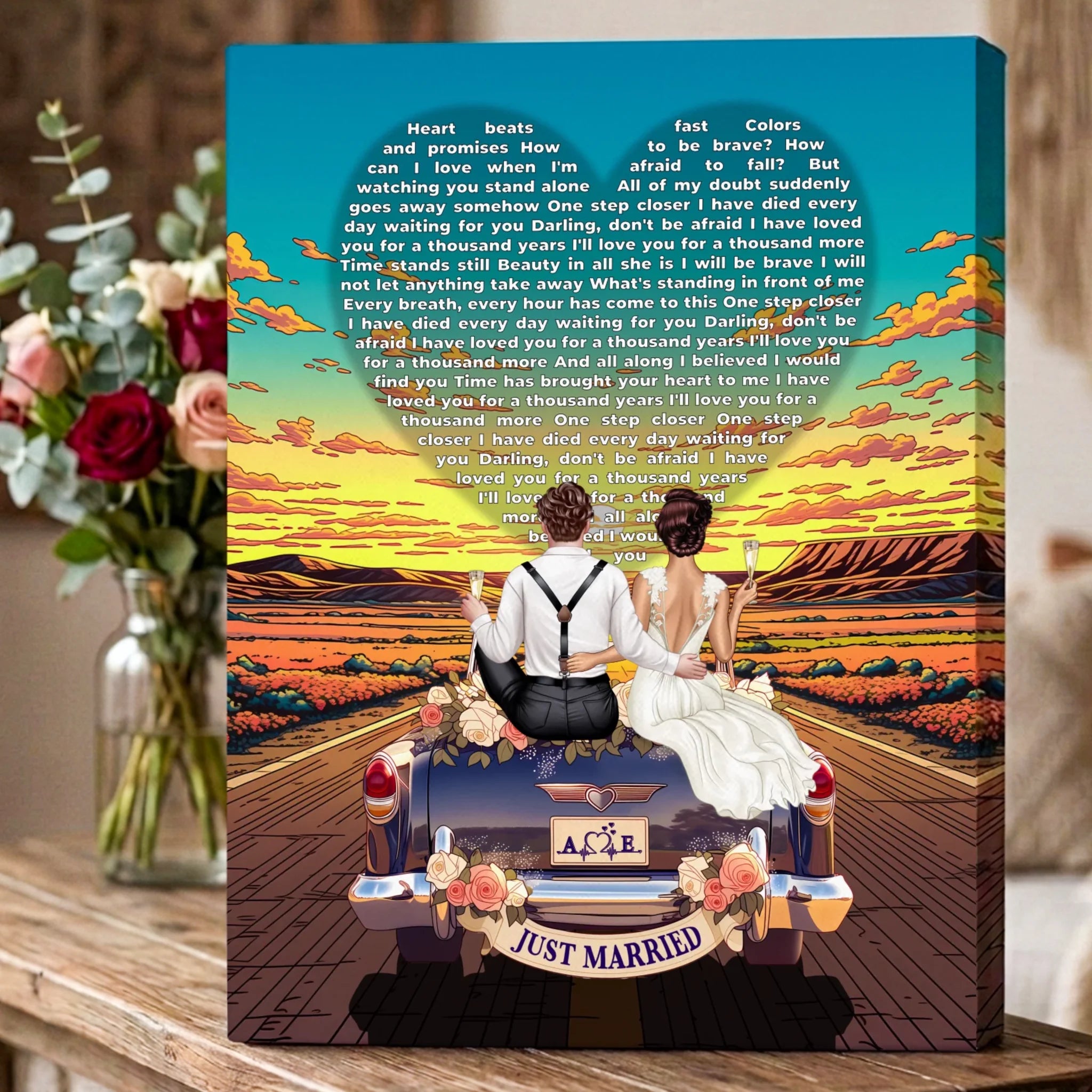Just Married — Personalized Wedding Couple Canvas with Custom Lyrics