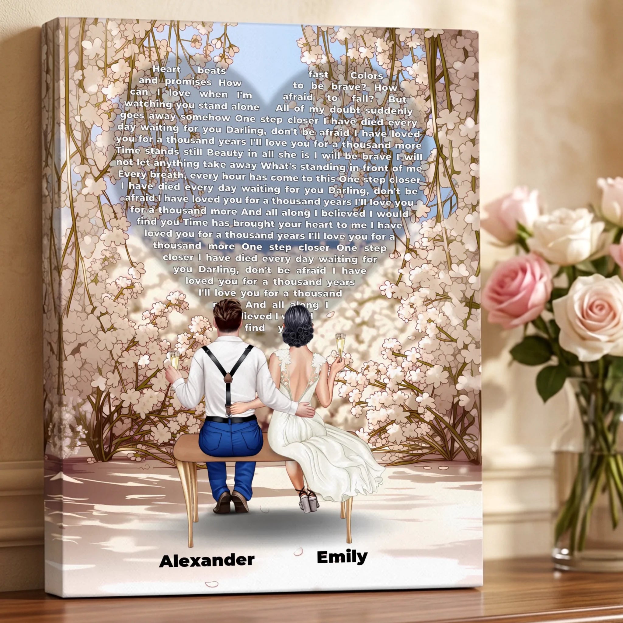 In Full Bloom — Personalized Wedding Couple Canvas with Custom Lyrics