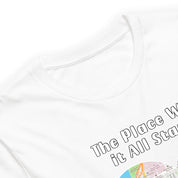Where It All Began — Personalized Couple Portraits with Custom Location Map Unisex T-Shirt | LOVECOUPLET