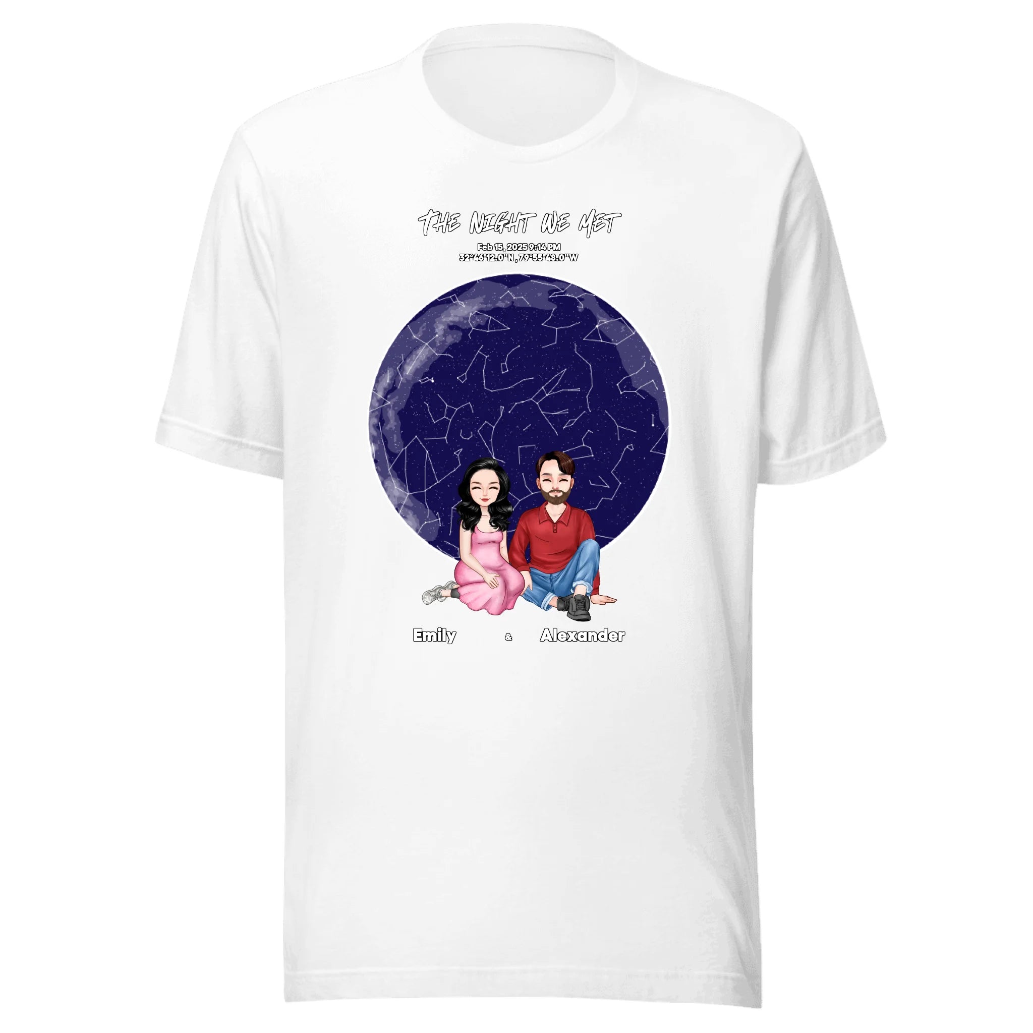 The Night We Met — Personalized Couple Portraits with Custom Star Map Unisex T-Shirt | LOVECOUPLET