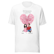 50 Reasons I Love You — Personalized Couple Portraits with Custom Heart-Shaped Word Cloud Unisex T-Shirt | LOVECOUPLET