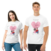 50 Reasons I Love You — Personalized Couple Portraits with Custom Heart-Shaped Word Cloud Unisex T-Shirt | LOVECOUPLET