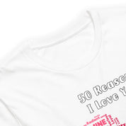 50 Reasons I Love You — Personalized Couple Portraits with Custom Heart-Shaped Word Cloud Unisex T-Shirt | LOVECOUPLET