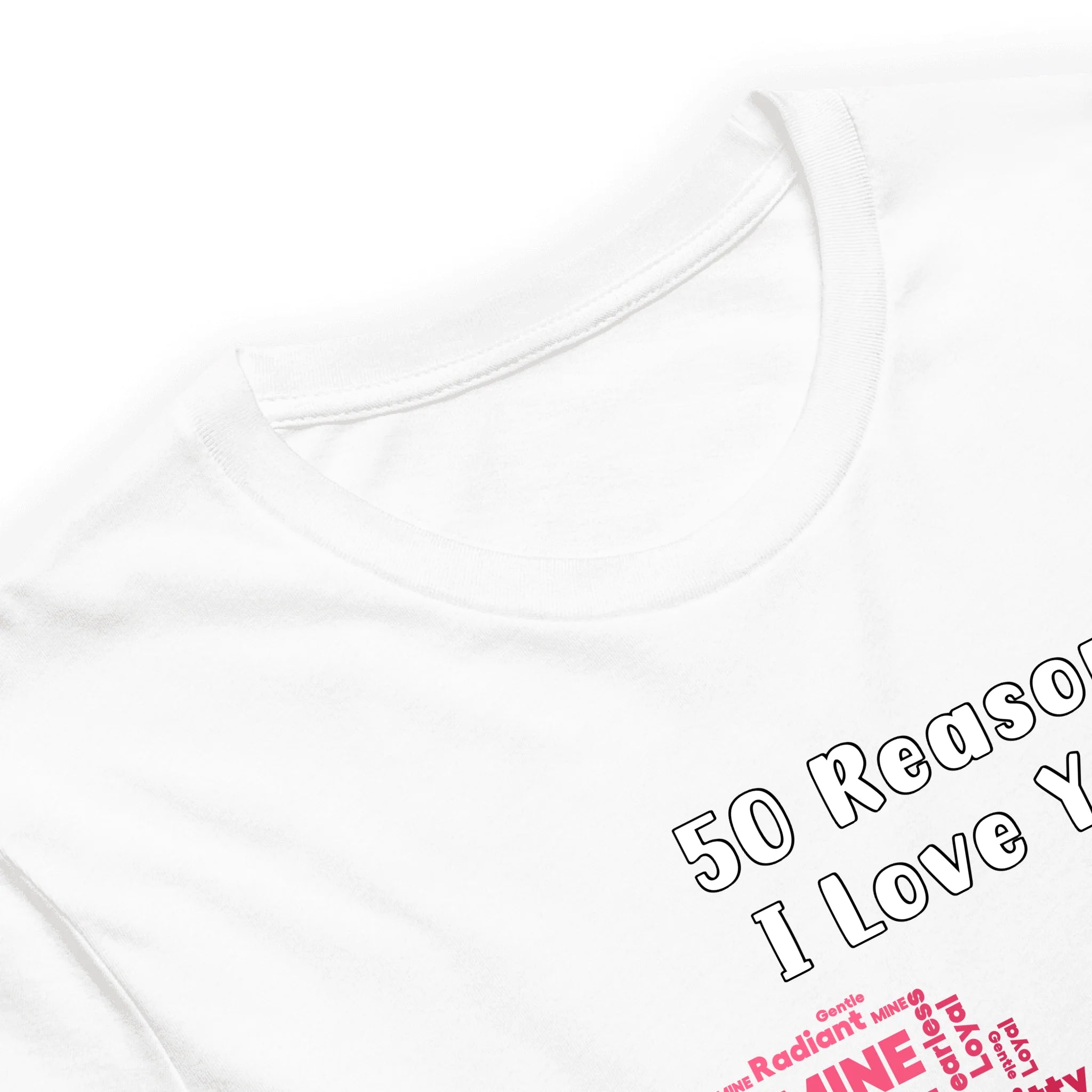 50 Reasons I Love You — Personalized Couple Portraits with Custom Heart-Shaped Word Cloud Unisex T-Shirt | LOVECOUPLET