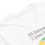 50 Reasons I Love You — Personalized Couple Portraits with Custom Rainbow Word Cloud Unisex T-Shirt | LOVECOUPLET