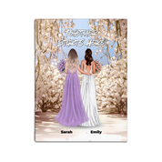 Always and Forever personalized lesbian wedding couple canvas of two people standing together in a romantic floral garden scene, with a custom quote above them and their names displayed at the bottom — LOVECOUPLET
