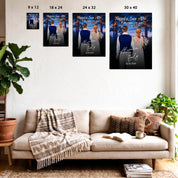 Happily Ever After personalized wedding couple canvas of two people standing together under glowing string lights at night, with a custom title, subtitle, handwritten names, wedding date, and personalized characters — LOVECOUPLET
