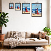 Personalized couple framed canvas of a couple at the shoreline, with a custom city map set into the sky behind the clouds, GPS coordinates, city name, and handwritten names at the bottom — LOVECOUPLET