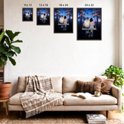 My Favorite Place personalized couple framed canvas of two people sitting together on a swing under string lights at night, with a custom romantic quote above them and handwritten names displayed below — LOVECOUPLET