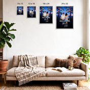 My Favorite Place personalized couple framed canvas of two people sitting together on a swing under string lights at night, with a custom romantic quote above them and handwritten names displayed below — LOVECOUPLET