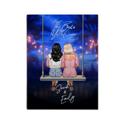 My Favorite Place personalized lesbian couple canvas of two people sitting together on a swing under string lights at night, with a custom romantic quote above them and handwritten names displayed below — LOVECOUPLET