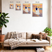 Once in a Lifetime personalized wedding couple framed canvas of two people standing together on a golden beach at sunset, with a custom romantic quote above them, names displayed at the bottom, and personalized wedding characters — LOVECOUPLET