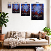 Our Song Under the Stars personalized couple canvas of two people sitting together by the water at night under glowing string lights, with custom lyrics shaped into a heart above them and handwritten names displayed at the bottom — LOVECOUPLET