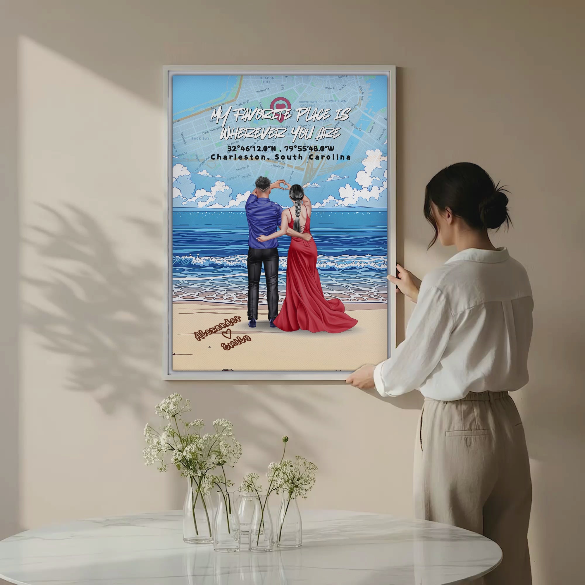 My Favorite Place Is Wherever You Are — Personalized Couple Canvas with Custom Location Map