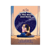 Personalized lesbian couple star map canvas of two people sitting together by a window under the night sky, with a custom star map based on their location, date and time, plus optional location name, date and GPS coordinates — LOVECOUPLET