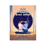 Personalized gay couple star map canvas of two people sitting together by a window under the night sky, with a custom star map based on their location, date and time, plus optional location name, date and GPS coordinates — LOVECOUPLET